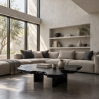 Live Edge Coffee Table with Freeform Slab Top on Recessed Block Legs, Solid Wood Center Table