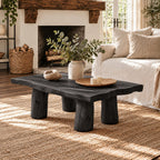 Rustic Log Leg Coffee Table, Low Solid Wood Slab Center Table for Farmhouse Living Room