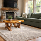 Root Base Coffee Table with Live Edge Top, Rustic Solid Wood Center Table for Lodge Living Room