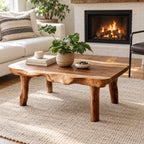 Live Edge Coffee Table with Natural Branch Legs, Farmhouse Solid Wood Slab Center Table