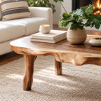 Live Edge Coffee Table with Natural Branch Legs, Farmhouse Solid Wood Slab Center Table