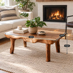 Live Edge Coffee Table with Natural Branch Legs, Farmhouse Solid Wood Slab Center Table