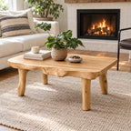 Live Edge Coffee Table with Natural Branch Legs, Farmhouse Solid Wood Slab Center Table