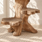 Driftwood Side Table with Step Shelves, Rustic Solid Wood Accent Table for Living Room Corner