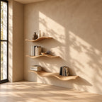 Wave Floating Shelf, Curved Solid Wood Wall Shelf with Rolling Organic Shape for Books