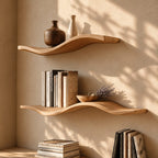Wave Floating Shelf, Curved Solid Wood Wall Shelf with Rolling Organic Shape for Books
