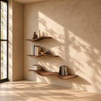 Wave Floating Shelf, Curved Solid Wood Wall Shelf with Rolling Organic Shape for Books