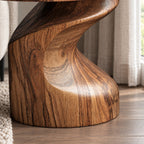 Sculptural Side Table with Twisted Pedestal Base, Solid Wood Accent End Table for Living Room