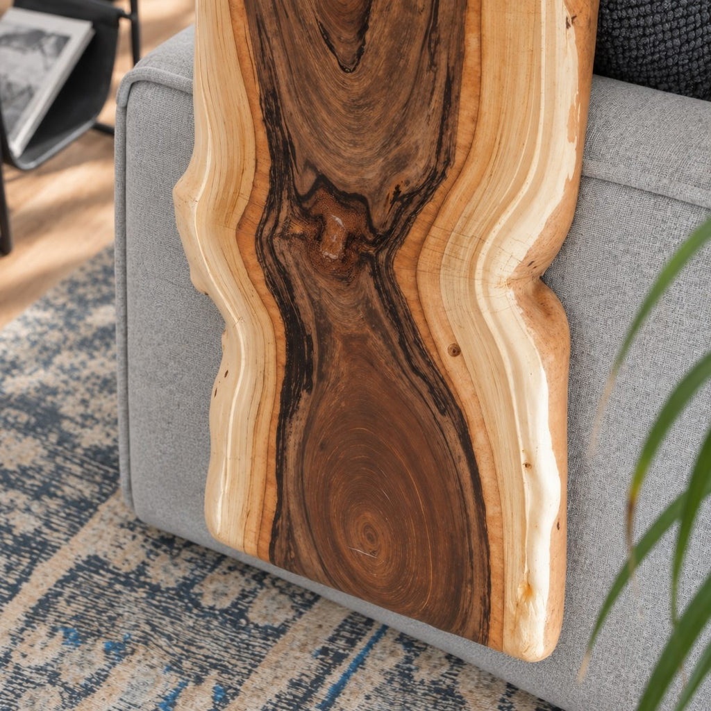 Live Edge Sofa Arm Tray, Waterfall Solid Wood Couch Armrest Table for Living Room