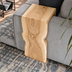Live Edge Sofa Arm Tray, Waterfall Solid Wood Couch Armrest Table for Living Room