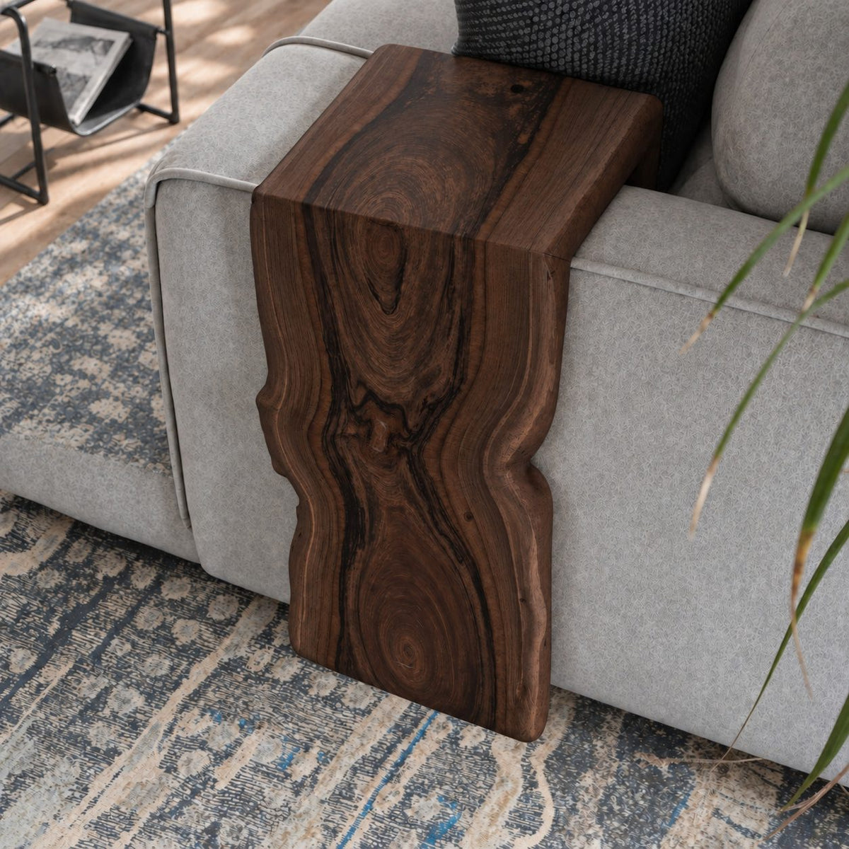 Live Edge Sofa Arm Tray, Waterfall Solid Wood Couch Armrest Table for Living Room