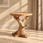Tree Trunk End Table with Round Top, Natural Branch Solid Wood Side Table for Living Room