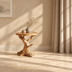 Tree Trunk End Table with Round Top, Natural Branch Solid Wood Side Table for Living Room