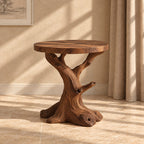 Tree Trunk End Table with Round Top, Natural Branch Solid Wood Side Table for Living Room