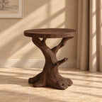 Tree Trunk End Table with Round Top, Natural Branch Solid Wood Side Table for Living Room