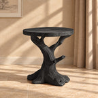 Tree Trunk End Table with Round Top, Natural Branch Solid Wood Side Table for Living Room