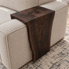 Sofa Arm Table with Natural Edge Drop Panel, Solid Wood Couch Armrest Tray for Living Room