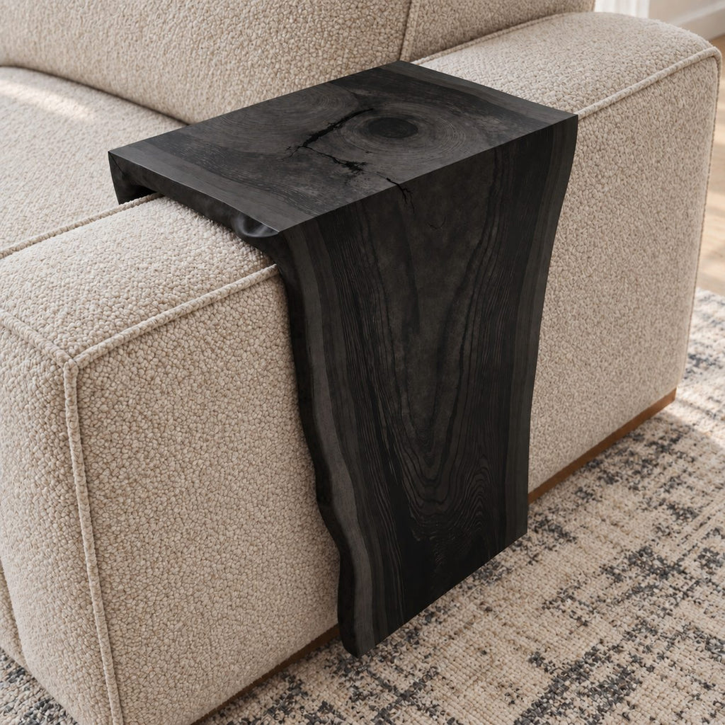 Sofa Arm Table with Natural Edge Drop Panel, Solid Wood Couch Armrest Tray for Living Room