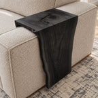 Sofa Arm Table with Natural Edge Drop Panel, Solid Wood Couch Armrest Tray for Living Room