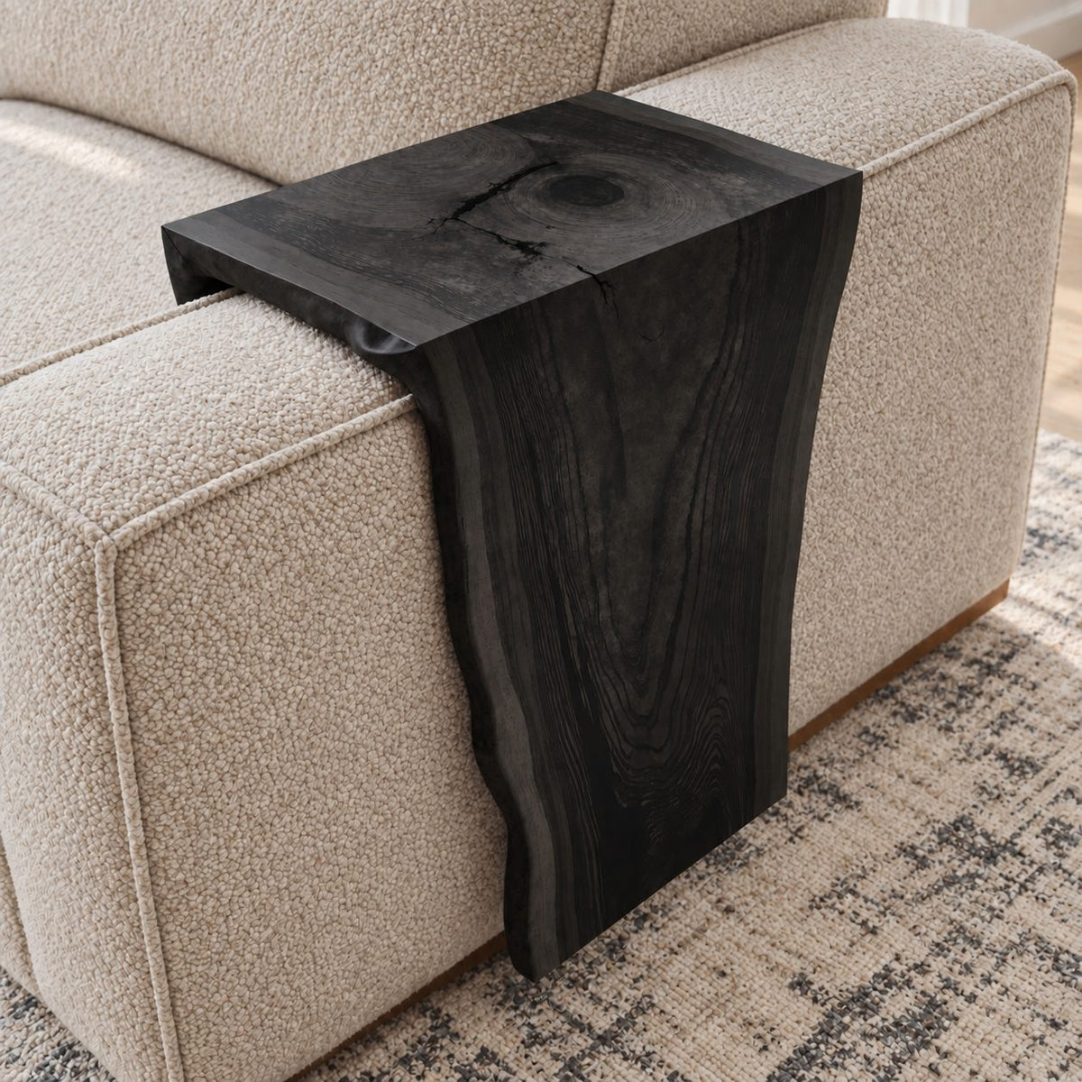 Sofa Arm Table with Natural Edge Drop Panel, Solid Wood Couch Armrest Tray for Living Room