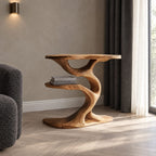Tree Side Table with Lower Shelf, Sculptural Branch Solid Wood End Table for Living Room Sofa