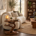 Tree Side Table with Lower Shelf, Sculptural Branch Solid Wood End Table for Living Room Sofa