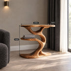 Tree Side Table with Lower Shelf, Sculptural Branch Solid Wood End Table for Living Room Sofa