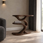 Tree Side Table with Lower Shelf, Sculptural Branch Solid Wood End Table for Living Room Sofa