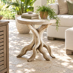 Driftwood End Table with Round Top, Twisted Branch Leg Solid Wood Side Table for Living Room and Patio