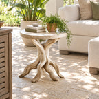Driftwood End Table with Round Top, Twisted Branch Leg Solid Wood Side Table for Living Room and Patio
