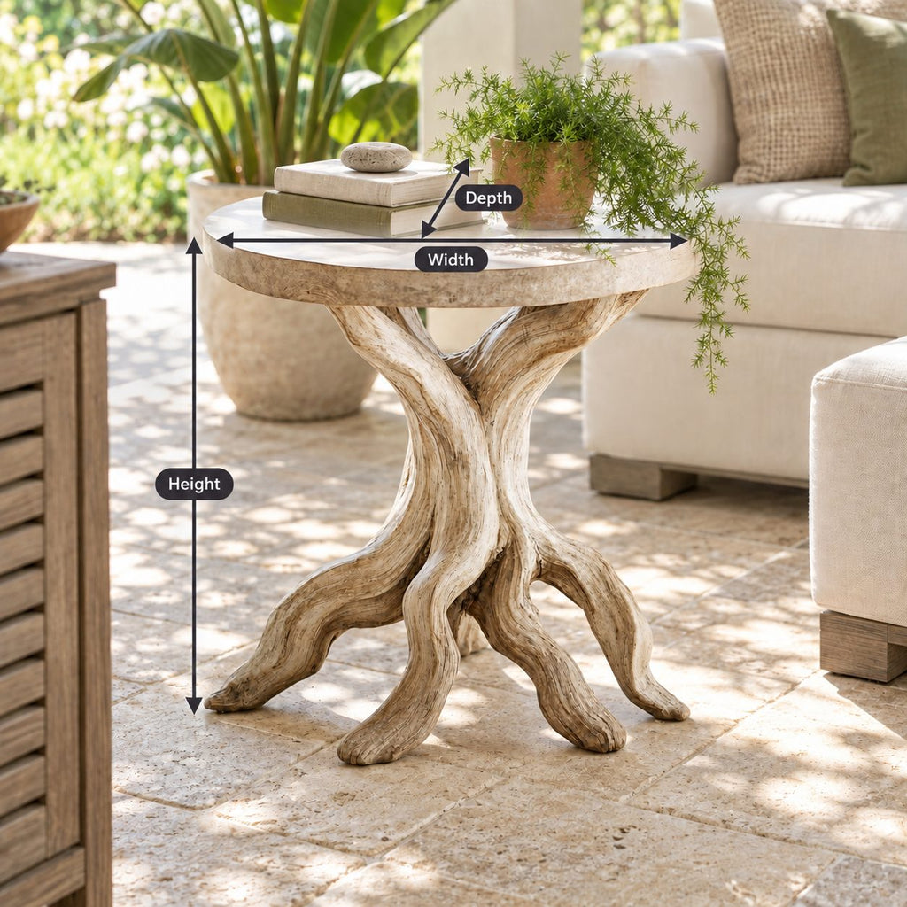 Driftwood End Table with Round Top, Twisted Branch Leg Solid Wood Side Table for Living Room and Patio