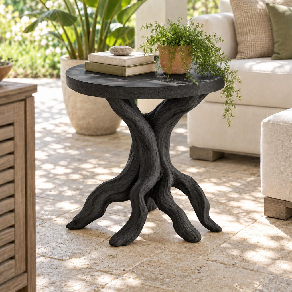 Driftwood End Table with Round Top, Twisted Branch Leg Solid Wood Side Table for Living Room and Patio
