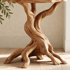 Rustic Round End Table on Twisted Driftwood Base, Solid Wood Accent Side Table with Root Feet