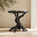 Rustic Round End Table on Twisted Driftwood Base, Solid Wood Accent Side Table with Root Feet