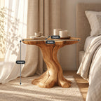 Tree Trunk Nightstand with Natural Edge Round Top, Sculptural Solid Wood Bedside Table for Bedroom