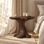 Tree Trunk Nightstand with Natural Edge Round Top, Sculptural Solid Wood Bedside Table for Bedroom