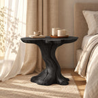 Tree Trunk Nightstand with Natural Edge Round Top, Sculptural Solid Wood Bedside Table for Bedroom