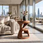 Hourglass Side Table with Lower Shelf, Twisted Carved Solid Wood Round End Table for Modern Living Room