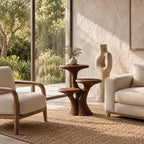 Three Tier Mushroom Side Table, Fluted Trunk Solid Wood Round Accent Table for Living Room
