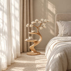 Sculptural Branch Nightstand with Two Round Shelves, Curved Solid Wood Bedside Table for Bedroom