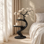 Sculptural Branch Nightstand with Two Round Shelves, Curved Solid Wood Bedside Table for Bedroom