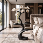 Tree Side Table with Two Round Tiers, Carved Branch Solid Wood End Table for Bedroom and Living Room