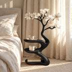 Sculptural Tree Nightstand with Three Tiers, Carved Solid Wood Bedside Table for Bedroom
