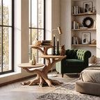 Three Tier Round End Table with Tree Root Base, Solid Wood Side Table for Living Room