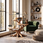 Three Tier Round End Table with Tree Root Base, Solid Wood Side Table for Living Room