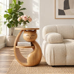 Cat Shaped Side Table with Shelf, Carved Solid Wood End Table for Bedroom, Kids Room or Living Room