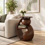 Cat Shaped Side Table with Shelf, Carved Solid Wood End Table for Bedroom, Kids Room or Living Room