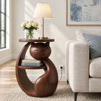 Cat Shaped Side Table with Shelf, Carved Solid Wood End Table for Bedroom, Kids Room or Living Room