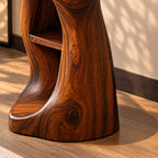 Sculptural Pedestal End Table with Cubby Shelves, Freeform Solid Wood Side Table for Entryway