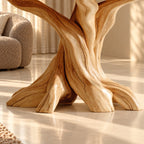 Round End Table with Twisted Root Base, Natural Solid Wood Side Table for Living Room
